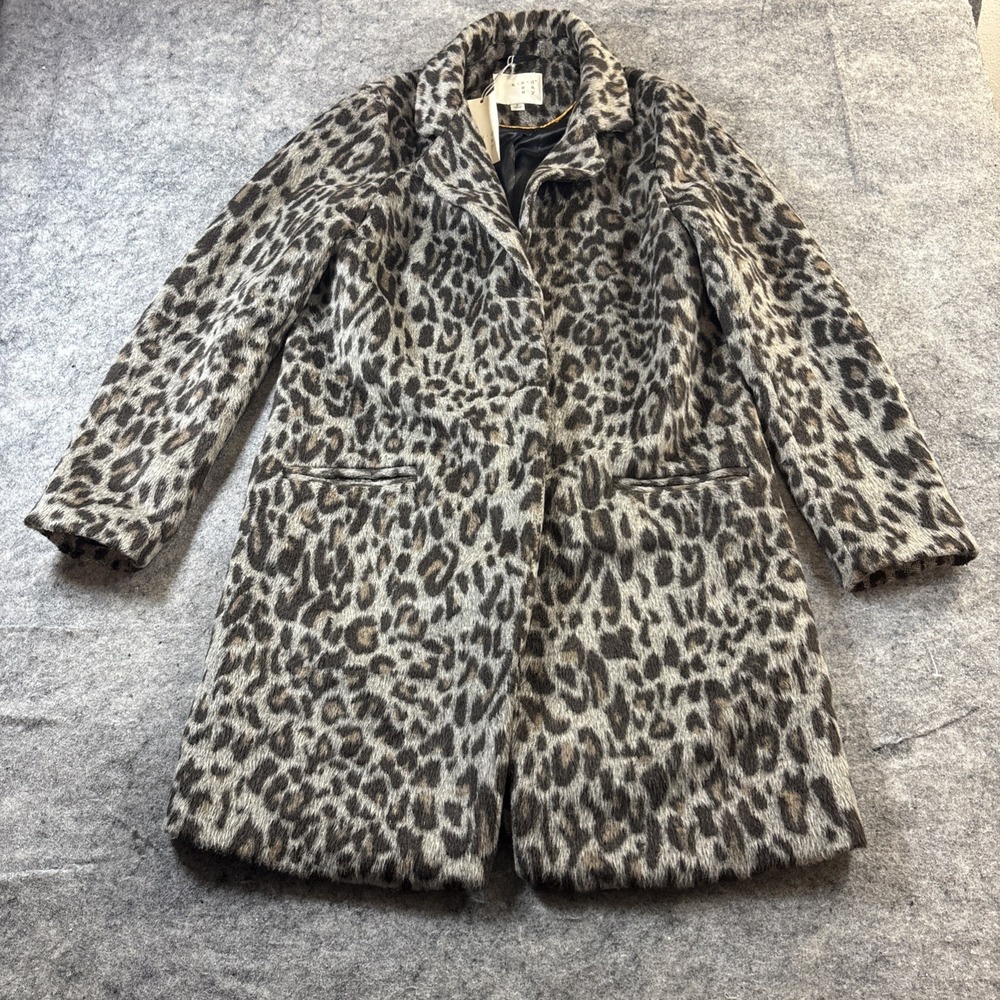 New A New Day Women's Small Jacket Coat Leopard Print Faux Fur Long Wool Blend